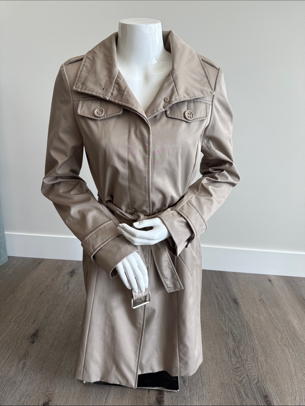 Kenneth Cole Reaction Taupe Trench Coat with Tie Belt